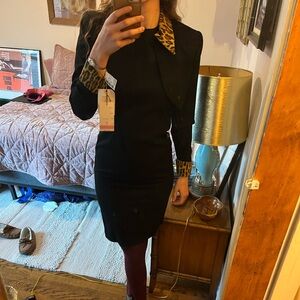 Chetta B Deadstock 1980s/1990s Dress and Cropped Jacket - Wool, Leopard Trim